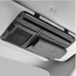 Leather Car Sun Visor Organizer With Multiple Pockets, Mesh Pocket, And Zipper