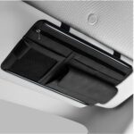 Car Sun Visor Organizer With Leather, Mesh Pocket, Zipper, And Memo Clip