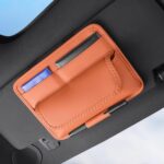 Orange Leather Car Sun Visor Organizer